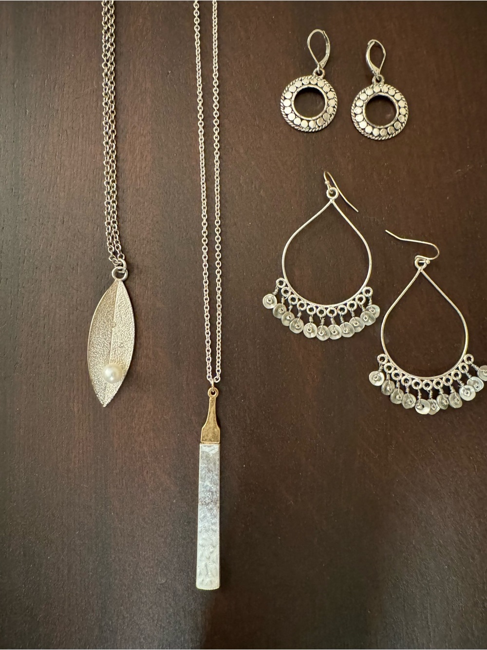 Boho Mixed Metal Jewelry Lot – 2 Necklaces + 2 Pairs Earrings